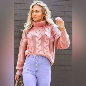 CUPSHE Turtleneck Cable Knit Sweater